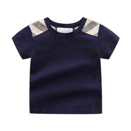 New arrival 2021 Summer fashion brand style kids clothes short-sleeved cotton Plaid stripes top boys and girls T-shirt 1-6 years AA220323