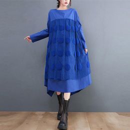 Robes décontractées Femmes bleues Robe surdimensionnée Coton Arrivée Vintage Patchwork Gauze Loose Femme Midi Long Vestidoscasuel irrégulier