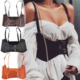 Women Sexy Leather Elastic Wide Band Waist Belt Waspie Corset Cinch Underbust Waistcoat Cincher With Buckle Cummerbunds 220712