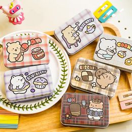 Storage Boxes & Bins 1Pc Cute Korean Avocado Bear Flower Square Metal Washi Tape Jewellery Box Stationery Desk Organiser Card Holders