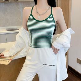 Women's T-Shirt Striped Suspender Vest With Breast Pad Girls Wear It A Bottom Inside And Sleeveless Top OutsideWomen's