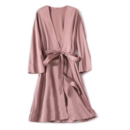 Satin Robe Female Intimate Lingerie Sleepwear Silky Bridal Wedding Gift Casual Kimono Bathrobe Gown Nightgown Sexy Nightwear 220628