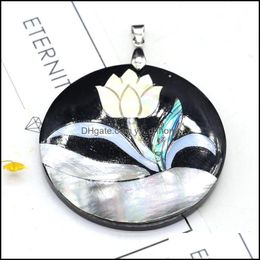 Pendant Necklaces Pendants Jewelry Natural Shell Big Round Paint Flower Good Quality For Jewelr Dh7C6