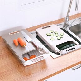 Thickened Multi-function Kitchen Cutting Board Storage Retractable Fruit Meat Anti-slip Moldproof Drain Storage Cutting Board 30 T200111