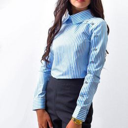 Women's Blouses & Shirts Bigsweety Womens Tops And Blouse Fashion OL 2022 Female Long Sleeve Turn-down Collar Stripes Button BlusasWomen's