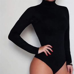 Women's Jumpsuits & Rompers Women Base Bodysuits Female Solid Colour Slim Fit Playsuits 2022 Long Sleeve Turtleneck Woman Clothing