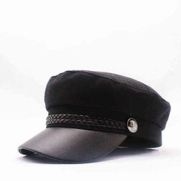 2019 NEW Winter spring fashion women wool hat British style warm retro newspaper seller caps military octagonal cap female visor caps J220722