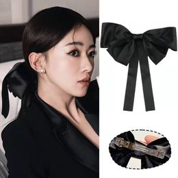 Korean Red Large Bow Hair Clip For Women Girls Wedding Long Ribbon Hairpins Fashion Solid Color Spring Barrette Hair Accessories