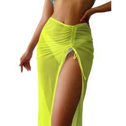 Women's Swimwear Colours Women Casual Beach Mid-length Skirts Ladies Girls Fashion Solid Colour Drawstring Slit Cover UpWomen's