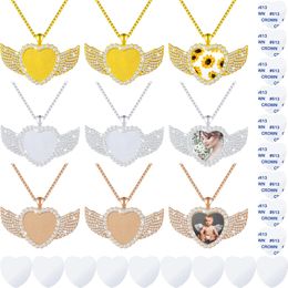 Pendant Necklaces Sublimation Blank Necklace With Chain Set Rhinestone Wing S amshN