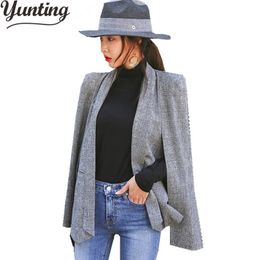 Autumn Winter Suit Notched Collar Blazer Women Formal Jackets Work Office Lady Long Sleeve Blazer Outerwear Plus Size LJ201021