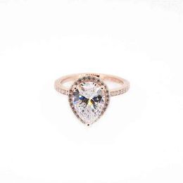 band sliver 18K Rose gold Tear drop CZ Diamond RING with Original Box fit Pandora 925 Silver Wedding Rings Set Engagement Jewellery 158W