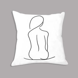 Cushion/Decorative Pillow Abstract Line Girl Body Hand Minimalist Painting White Cushion Throw Decorative Plush Sofa DecorCushion/Decorative