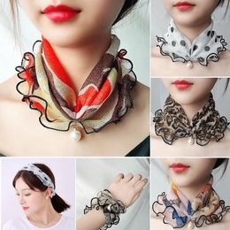 Women Fashion Lace Variety Scarf Pearl Pendant Wood Ears Gold Thread Lady Neck Hair Chiffon Scarves Accessory