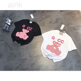 Fashion Lady Design Black And White Trendy Spring And Summer New Pink Bear Embroidered Print Loose Round Neck Casual T-shirt Luxury Brand Short Sleeve