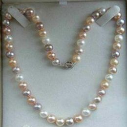 7-8mm Genuine Natural White Pink Purple Akoya Cultured Pearl Necklace 18inch