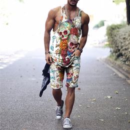 Fashion Men's Tank Top T-Shirt Shorts Casual 3D Brand Funny Skull Print Outdoor Fitness Mans Vest 2 Piece Suit S-4XL 220622