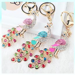 Keychains Crystal Peacock Keychain Glitter Rhinestone Metal Key Ring For Women Fashion Chic Bag Pendant Backpack AccessoriesKeychains