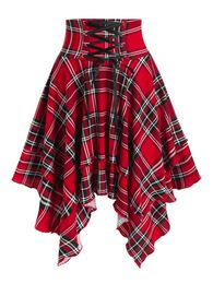 Röcke Wipalo Red Casual Rock Frauen karierte Druck Schnürbedeckung mit hoher Taille Gothic Lady Streetwearskirts überlagert