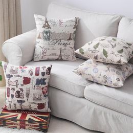 Cushion/Decorative Pillow Faux Linen Cushion Cover Floral Landscape Throw Covers Decorative Polyester Print Case For Sofa Couch Home DecorCu