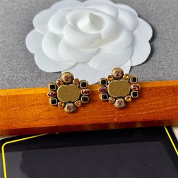Fashion Vintage Women Stud Earrings Designers Coloured Masonry Brass Gold High Quality Men Fashion Earring Jewellery Wedding Gifts