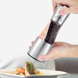 Pepper and Salt Grinder 2 in 1 Stainless Steel Manual Mill Dual Shaker With Adjustable Coarseness Kitchen Tools 210713