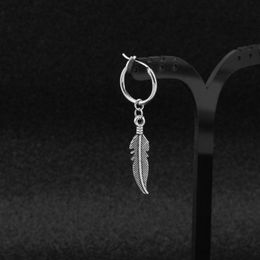 Dangle & Chandelier Titanium Steel Vintage Feather Leaves Pendant Drop Hoop Earrings Korean JewelryDangle