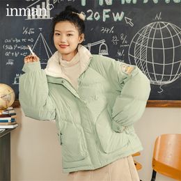 INMAN Winter New Arrival Short Fluffy Women's Down Jacket White Duck Ddown Embroidered Big Pocket Bread Jacket 201019