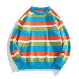 Men's Sweaters 2022 Autumn And Winter Casual Round Neck Sweater Top Thickened Stripe Fashion Trend