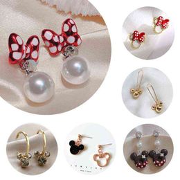 Cute Mouse Stud Earrings Dangle Bow Bead Pearls Anime Bear Crystals Earring Wholesale 2022 New Fashion Classic Jewellery For Women G220312