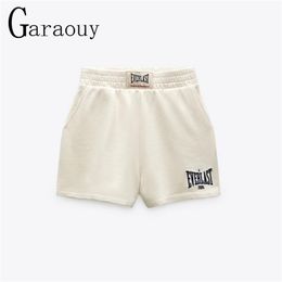 Garaouy Sports Shorts Women Harajuku Solid Embroidery Casual Lady Elastic Waist Beach Loose Short Pants 220419