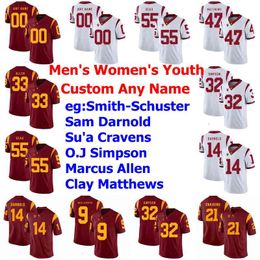 Custom USC Trojans Jerseys Kids Youth Smith-Schuster Jersey Sam Darnold Su'a Cravens O.J Simpson Red College Football Jerseys Stitched