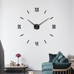 Wall Clocks 48" Rome Digital Number Clock 3D Modern DIY Interior Roman Mirror Decor Stickers Black/Gold/SilverWall