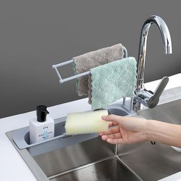 Hooks & Rails 1pc Adjustable Drainer Sink Tray Sponge Soap Holder Dish Cloth Organiser For Home Kitchen Storage Accessories Blue/White/GreyH