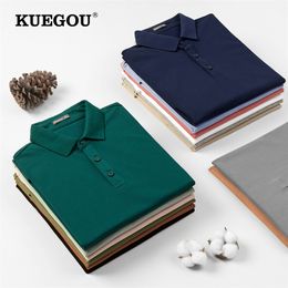 KUEGOU Summer Men Polo Shirt Short Sleeves Lapels High Quality Breathable Fashion Solid Colour Slim Top Plus Size 6498 220704