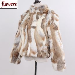 Style Genuine Rabbit Fur Coat Women Real Rabbit Fur Jacket Lady Winter Fur Overcoat Customised Big Size Mandarin Collar 201103