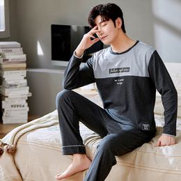 Men's Sleepwear 100 Cotton Men Pyjama Sets Plus Size 3XL Causal Loose Long Slee 220823