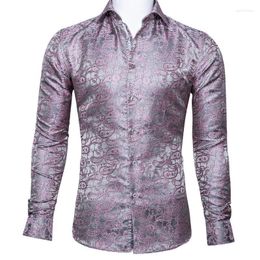 Men's Dress Shirts Barry.Wang Luxury Pink Paisley Silk Men Long Sleeve Casual Flower For Designer Fit Shirt BCY-0024Men's Quin22