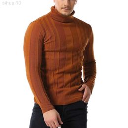 Men Sweater Casual Knitted s Autumn Winter Soft Turtleneck Striped s L220801