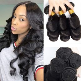 9A Loose Wave Curl Peruvian Human Hair 3 or 4 Bundles Full Head 100% Virgin Remy Hair Extensions Durable Weft Weaving Natural Black BellaHair