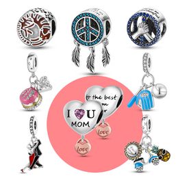 925 Sterling Silver Pendant Charms for Pandora Original box Birthday Cake Gift Box Mother Peach Heart Pendant European Bead Charms Bracelet Necklace