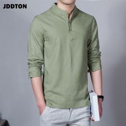 JDDTON Men Spring Cotton Linen Kimono Shirt Long Sleeve Solid Leisure Chinese Clothes Casual Stand Collar Shirts JE039 220726