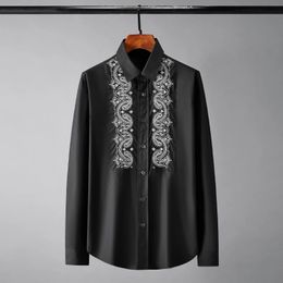 2022 Royal Gold Embroidery Men's Shirts High Quality Long Sleeve White Male Dress Shirts Smart Casual Simple Loose Man Shirts