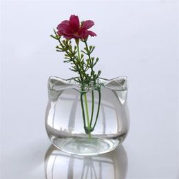 Cat Shaped Glass Vase Hydroponic Plant Flower Vase Terrarium Container Pot Decor Art Gift 220527