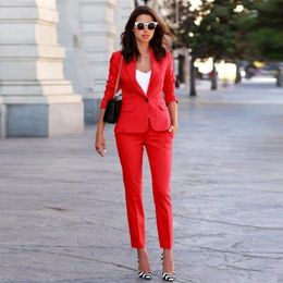 Women's Two Piece Pants Outfits For Women And Top Suit Style Fashion Red Slim Temperament Office Lady OL Uniform Casual SuitWomen's