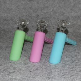 Glow in the dark Mini hookah silicone water pipe with percolator silicone hand pipes glass bong oil rig