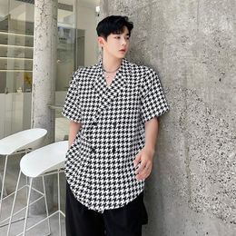 Men's Casual Shirts Clothing Men's Niche Design Trend Suit Collar Shirt Vintage Black White Plaid Check Double Breasted Top 2Y8858Men's