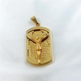 Pendant Necklaces Jesus Christ Stainless Steel Cuban Chain Dog Tag Necklace Men Women Gold Plated Jewelry Amulet GiftPendant