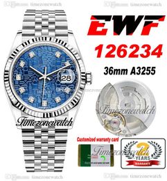 EWF 36mm 126234 A3235 Automatic Mens Watch Blue Logo Diamonds Dial 904L Steel JubileeSteel Bracelet With Same Serial Card Super Edition Timezonewatch R01