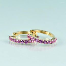 Hoop & Huggie GEM'S BEAUTY 14K Gold Filled Sterling Silver Earrings For Women Handmade Round Lab Pink Sapphire Huggies EarringsHoop Kirs